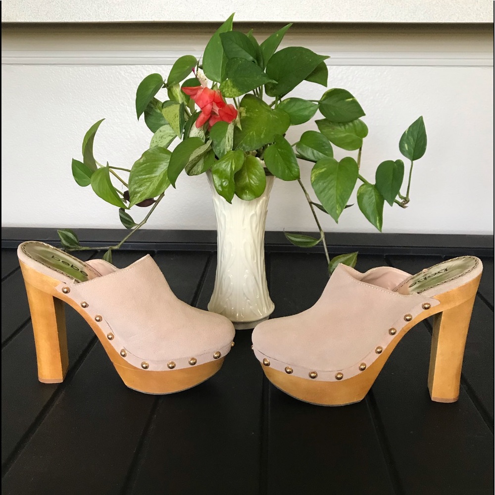 bebe suede high heel platform shoes